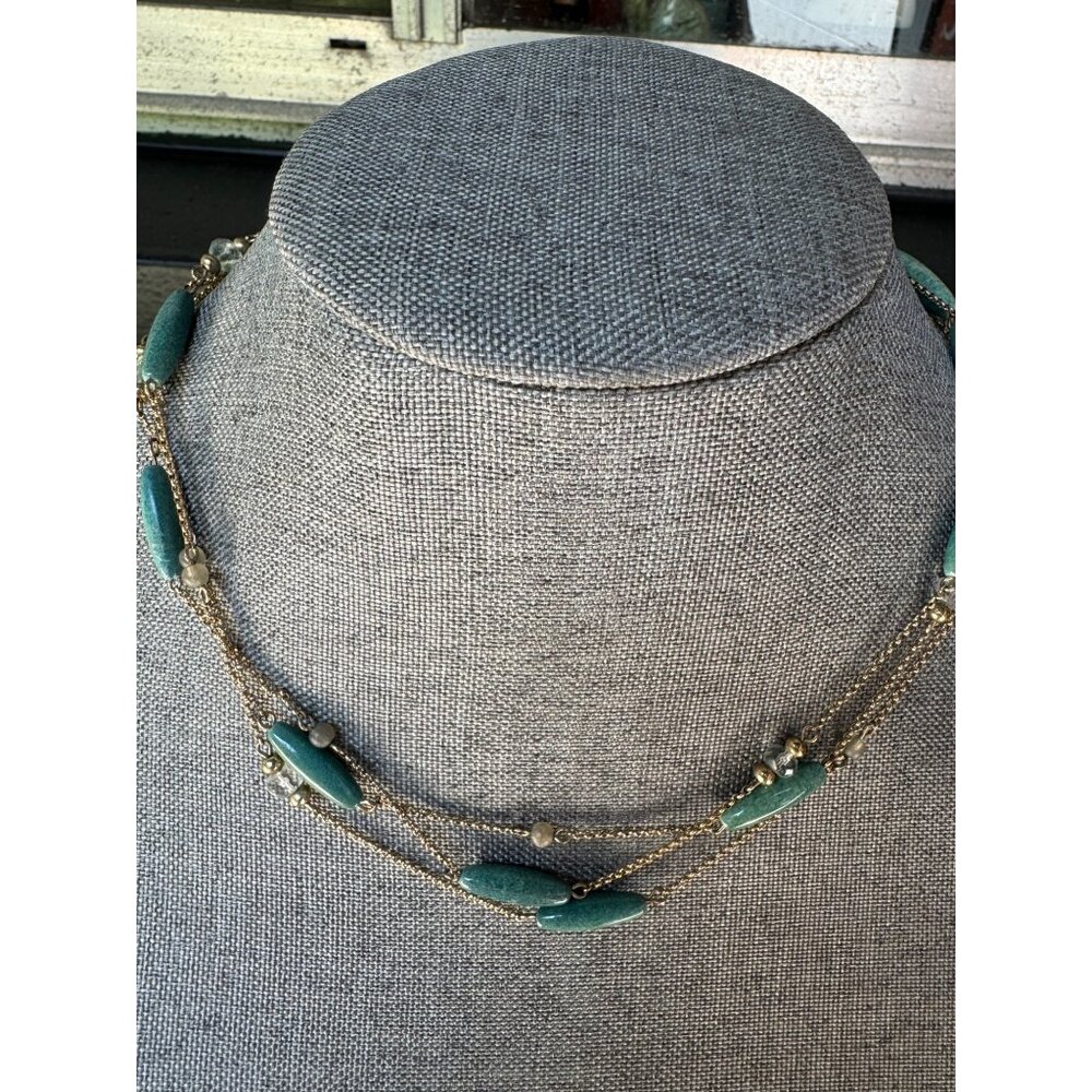 Monet Vintage Necklace With Green Beads & Gold Chain 17 Inches Women's Fashion